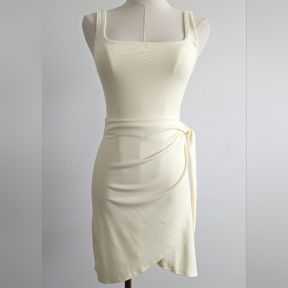 Aritzia Wilfred Wrap Mini Dress - Pastel Yellow